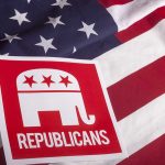 House Republicans Debate Funding Strategies for Trump’s Tax Cuts Amid National Debt Concerns Red Republican elephant sign on U.S. flag.