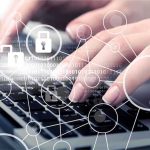 Digital Profiles SOLD—Marketers, Spies, Hackers Feast Hands typing with cybersecurity icons overlay.