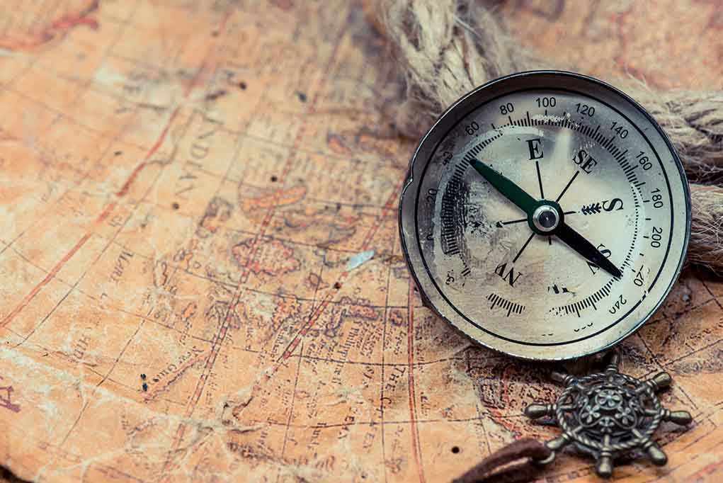 585543221 Old compass on a vintage map background