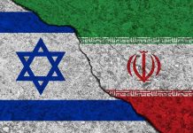Children SLAUGHTERED — 46 Dead Overnight Israeli and Iranian flags divided by a cracked line.