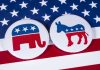 Dem Candidate Suffers MELTDOWN – Staff Stunned! Republican elephant and Democrat donkey on American flag.