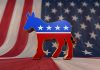 Dem Senator ARRESTED — Shocking Blackmail Plot! A donkey symbol representing the Democratic Party in front of an American flag background