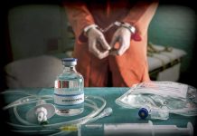 Serial Rapist EXECUTED – Chilling Last Words Vial labeled Sodium Thiopental near handcuffed person.