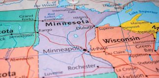 Map highlighting Minnesota, North Dakota, South Dakota, Wisconsin.