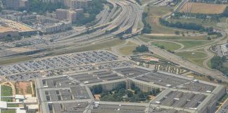 The Pentagon seen from above with surrounding highways and parking lots