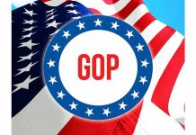 GOP emblem over American flag