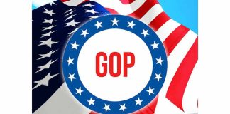 GOP emblem over American flag