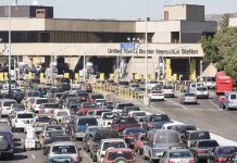 Border inspection station with heavy vehicle traffic