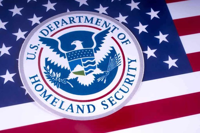 shutterstock_1051372529 U.S. Department of Homeland Security emblem on American flag