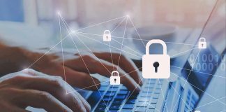 AI Hacks Government Database – LEAKS Millions Of Public Records Hands typing on laptop with digital padlock icons overlay