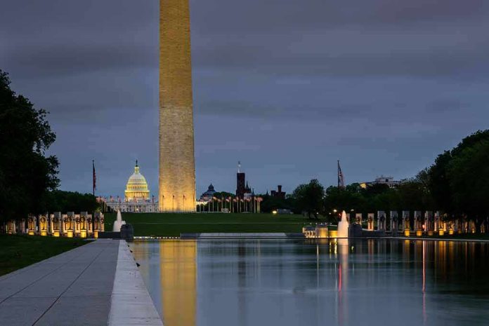 Washington Monument and reflecting pool at dusk