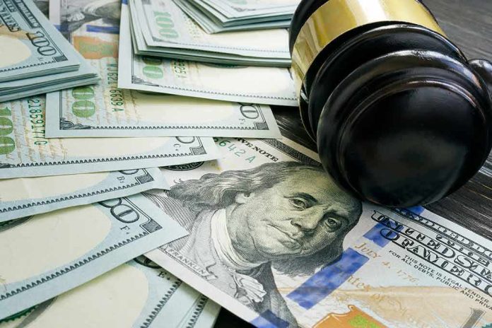 Judge's gavel on stacks of US hundred-dollar bills