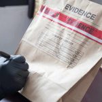 Judge TOSSES DNA During Kirk Murder Trial! Gloved hands labeling a sealed evidence bag