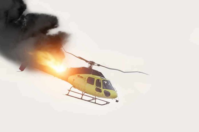 Helicopter on fire midair