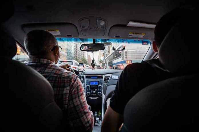 driver and passenger inside a car in city traffic
