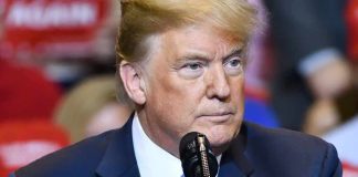 Audi Boss Joins Trump On Stage – Chaos Erupts Donald Trump speaking at a podium with a microphone