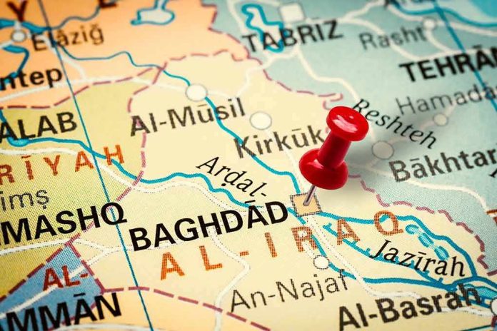 Map of Iraq with red pushpin near Baghdad