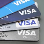 Visa credit cards stacked in a fanned arrangement
