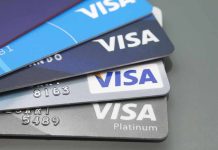 Visa credit cards stacked in a fanned arrangement