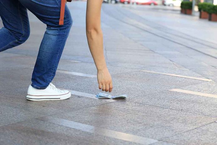 Person picking up money from the ground.