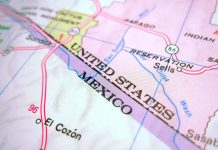 Map of United States-Mexico border