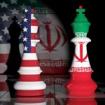Chess pieces with US and Iran flags design