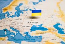 Map featuring Ukraine with flag marker