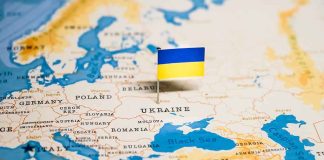 Map featuring Ukraine with flag marker