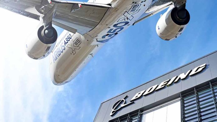 1521947072 featured image Airbus plane flying over Boeing building