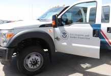 U S Customs and Border Protection truck with open door