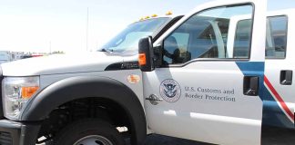 U S Customs and Border Protection truck with open door