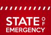 STATE OF EMERGENCY in bold white text on red background