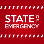 STATE OF EMERGENCY in bold white text on red background