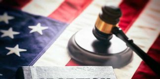 Book titled Abortion Law gavel American flag background