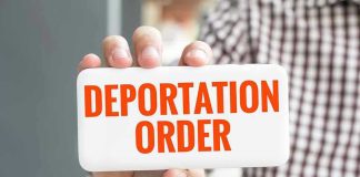 Hand holding sign with Deportation Order Text
