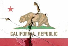 Cracked California Republic flag on a wall.