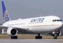 United Airlines plane on the runway.