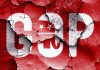 Cracked wall featuring the GOP logo in red and white